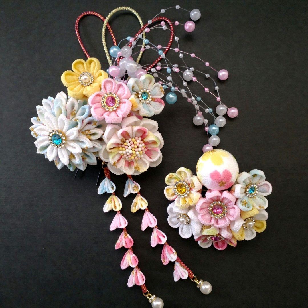 七五三髪飾り　カラフル　つまみ細工　和装　成人式　髪飾り