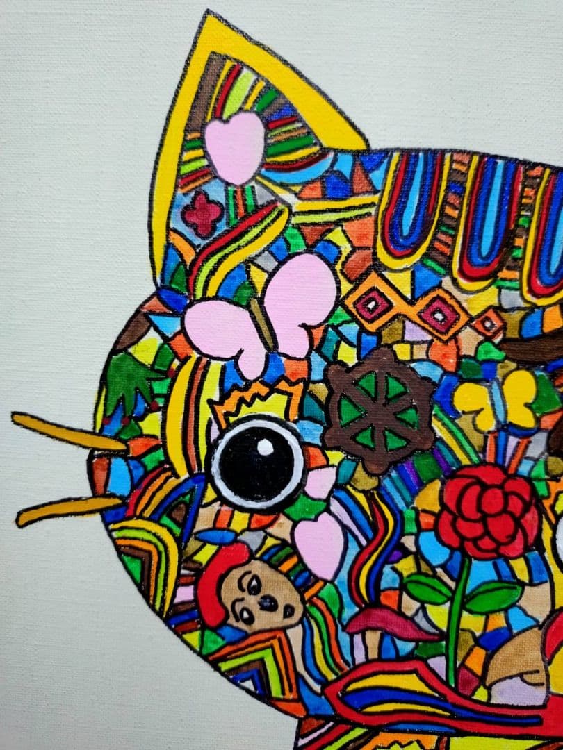 【F6号】ジミー大西【Cat】手描き作品/表裏サイン/油彩/アクリル/絵画/額縁