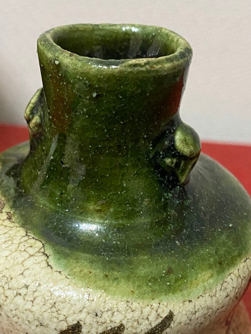 美濃焼　青織部　織部　花生　水差　水滴　茶道具　古道具　骨董 仕覆付き