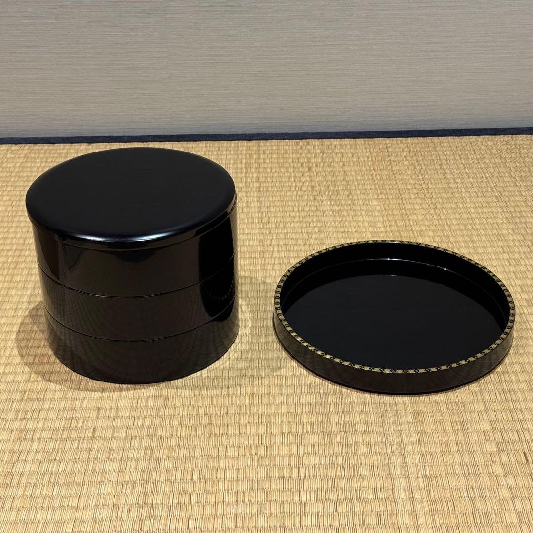 輪島塗 池盛漆器謹製 本堅地 網代沈金 丸重 共箱 美品