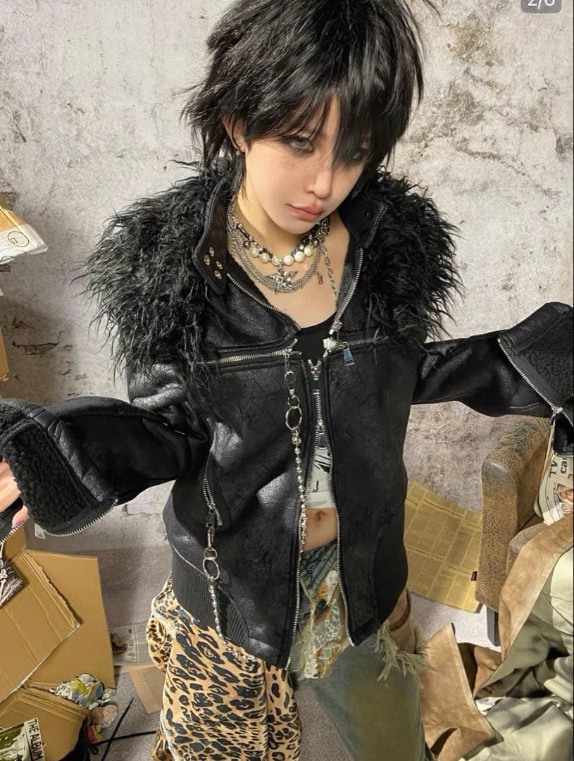 ジャケット・アウター trisegga punk fur jacket L