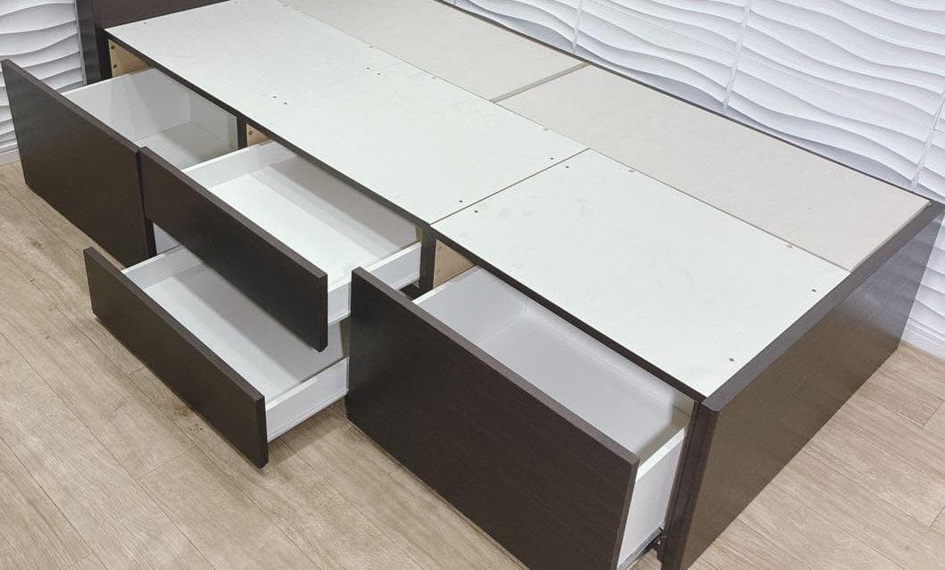 シングルベッドフレーム ダークブラウン 引き出し付き マットレスセット