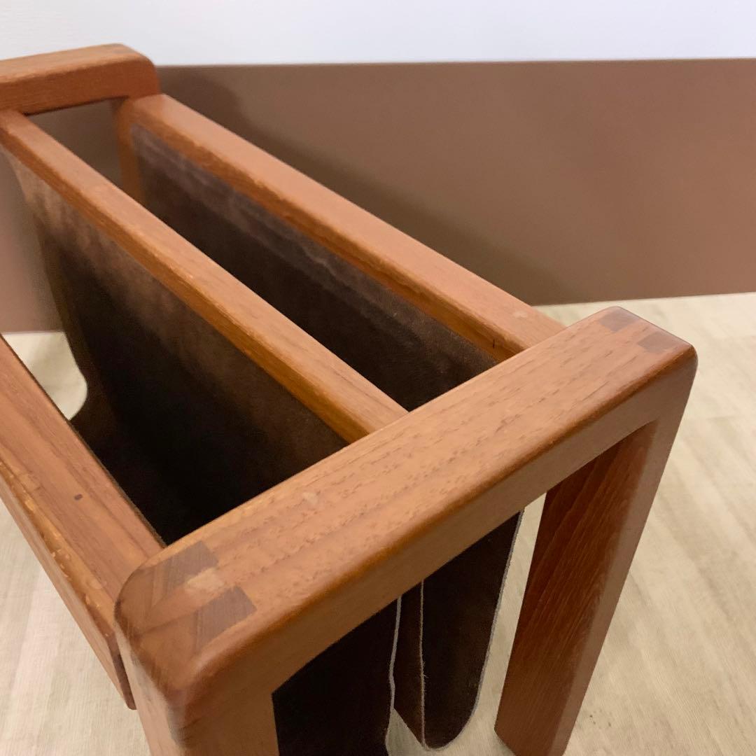 北欧デンマーク マガジンラック チーク材 本革 ヴィンテージ