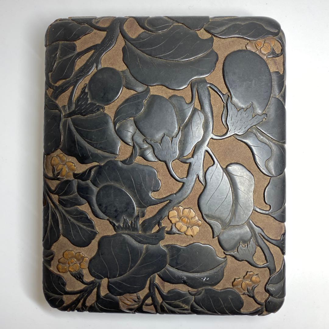 時代 本相黒 硯箱 22.5×18.5×4.5cm 東キ7-1129☆2Fトコチ
