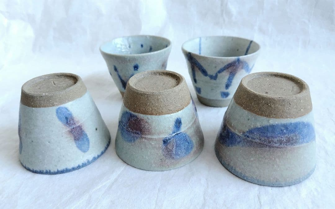 染付銅彩そば猪口 (五客) 未使用 新品同様