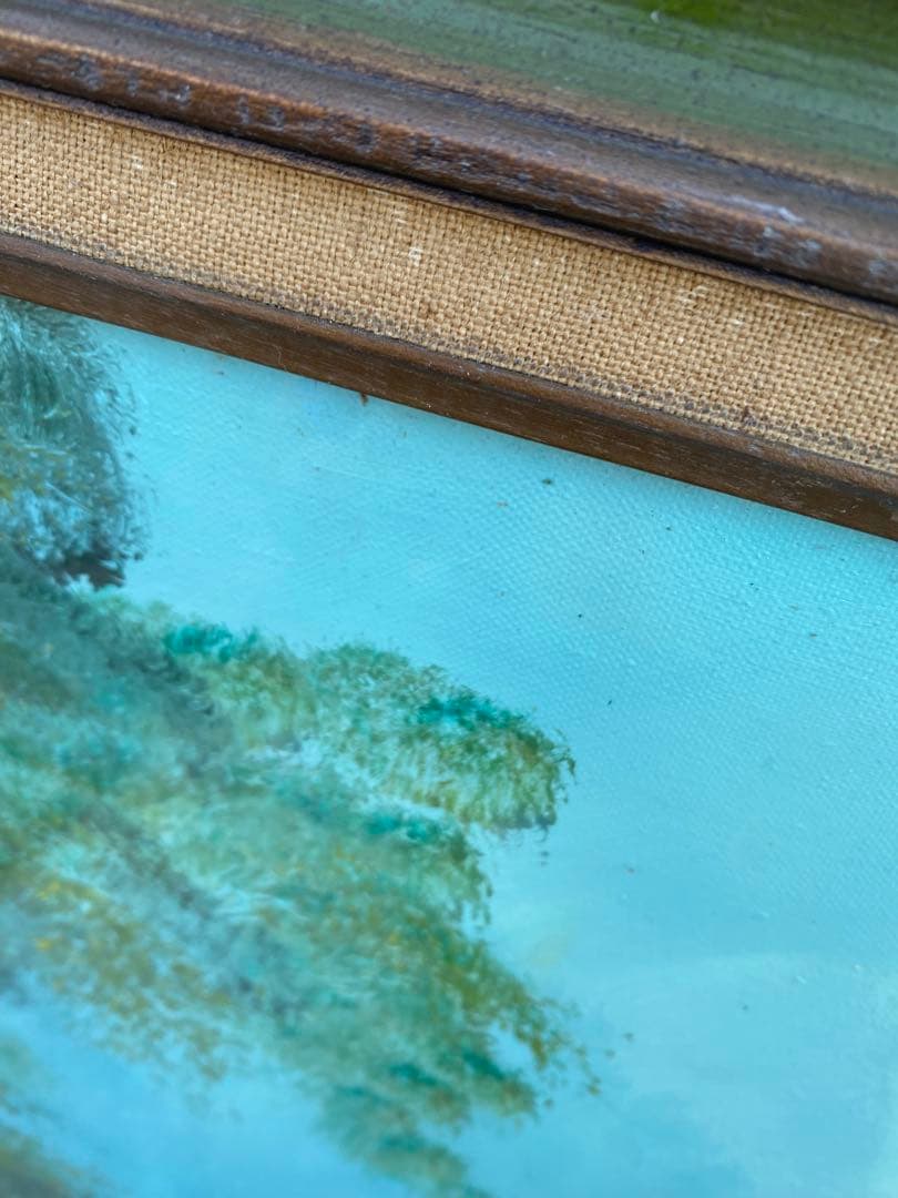 風景画　油彩　木製フレーム付　山水画　特大　大判　アンティーク　絵画