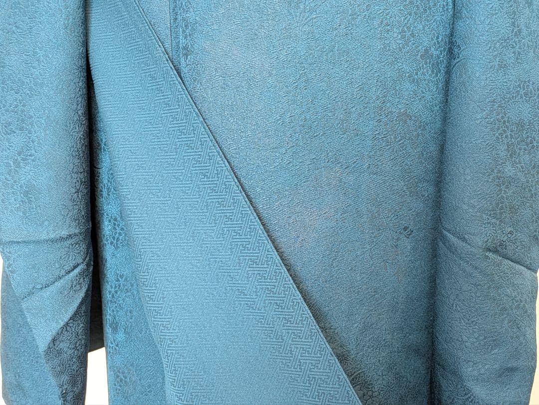 振袖フルセット 身丈152裄64 色無地振袖 青藍色 地紋 やまと誂え 成人