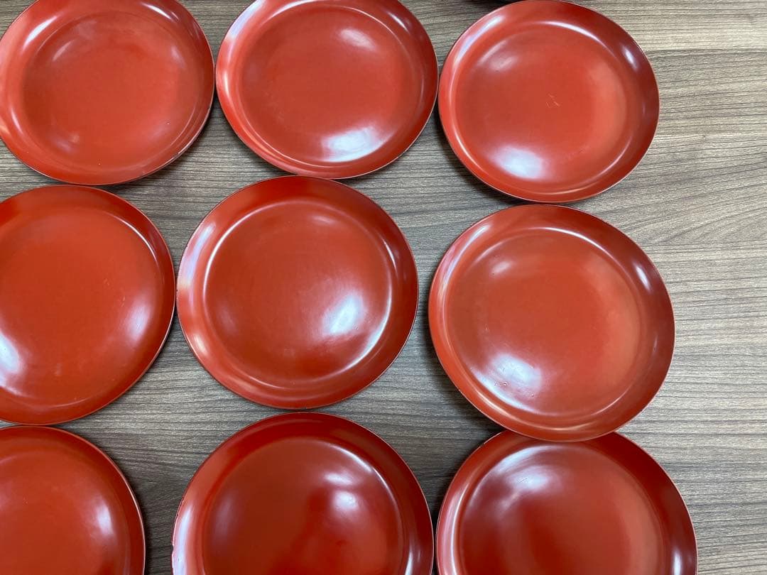 現状品】輪島塗 漆器 朱塗 平皿 19枚セット 底黒塗 レトロ アンティーク