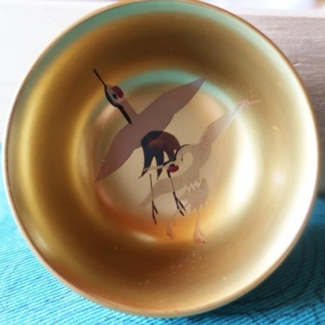 会津漆器 ぐいのみ 金地 小盃 鶴亀・松竹梅 手描き 日本製