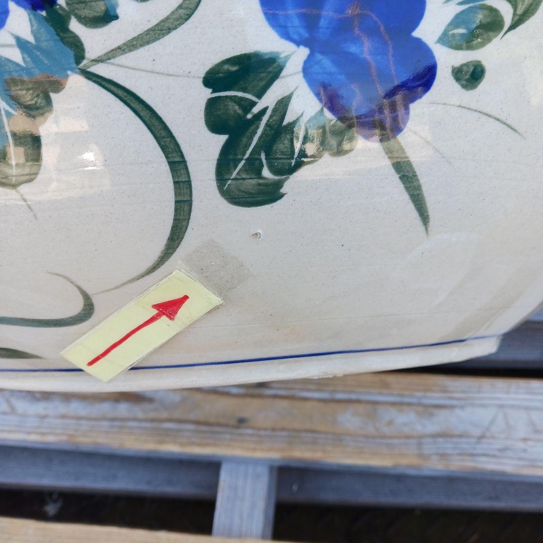 新品 ∅50 陶器 睡蓮鉢 特大 メダカ鉢 難有 手書き絵 花柄 手造り