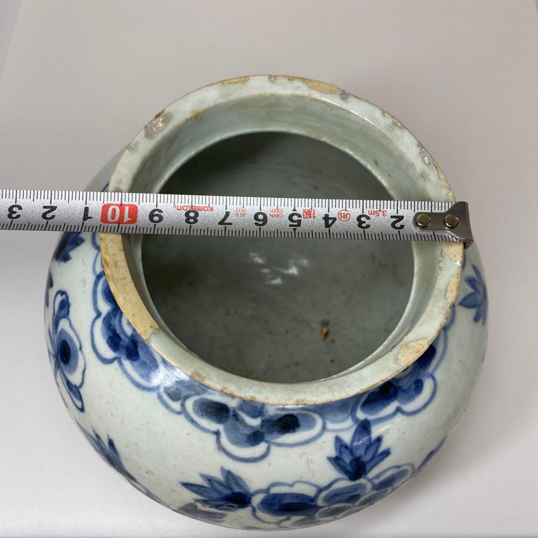 李朝　染付　牡丹文　壺　高さ約15.1㎝　トヒオウ　東さ7-0728③