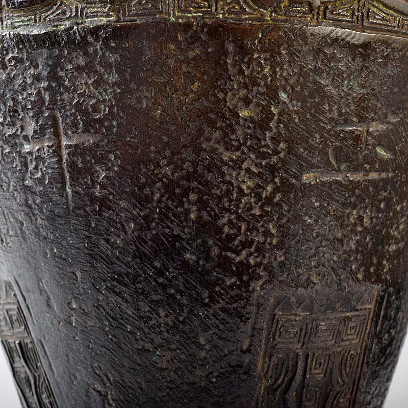 中国　古銅　漢詩饕餮文　双耳瓶　時代箱付　M　R8223B