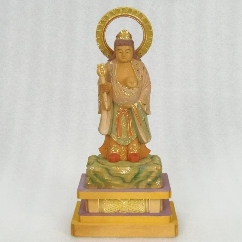 中間決算大特価優しいお顔★桧材 子安鬼子母神3.5寸 淡彩色★約21.5cm