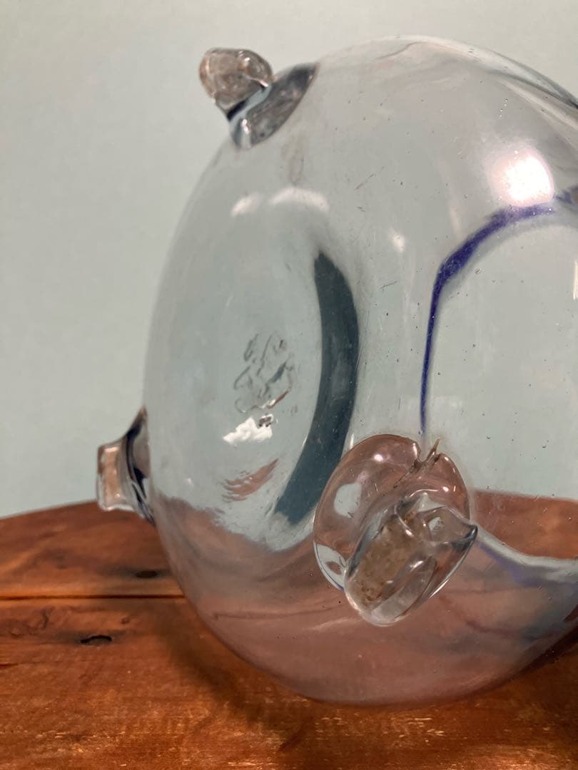 大正時代の吹きガラス製三つ脚金魚鉢◇レトロガラス◇和ガラス