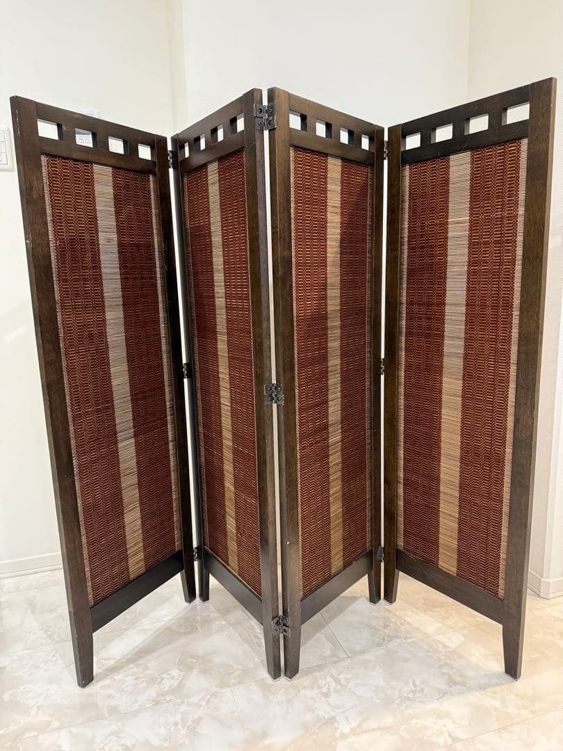 パーテーション 和風 4連スクリーン アジアン レトロ 衝立 間仕切り