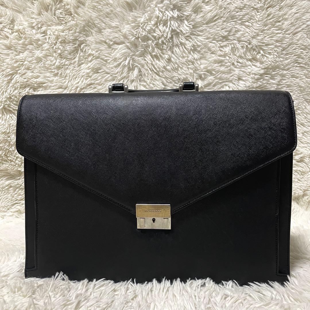 【美品】Burberry バーバリー　ビジネスバッグ　サフィアーノレザー　黒