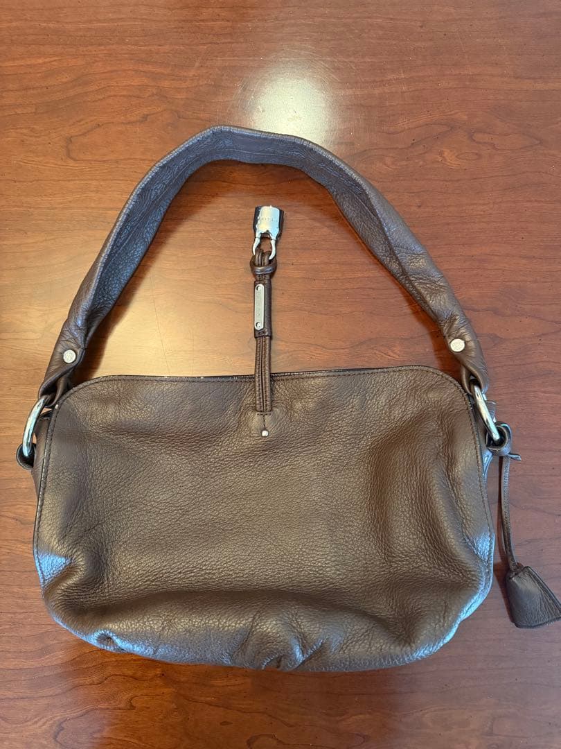 セリーヌ ブラウンレザーショルダーバッグ