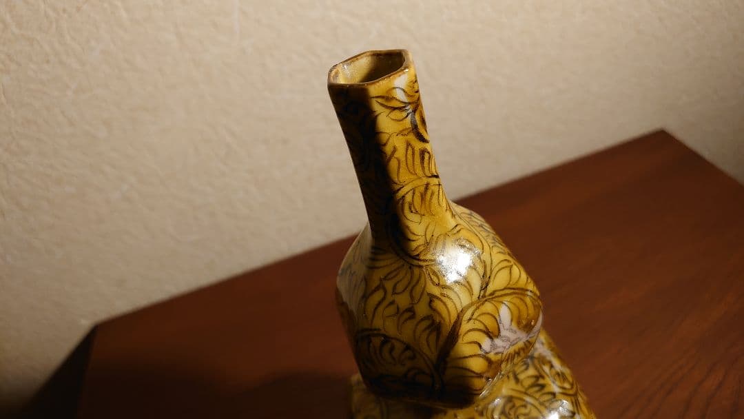 古九谷九谷焼徳利ねじり花入蔵出し江戸期角福黄釉1客