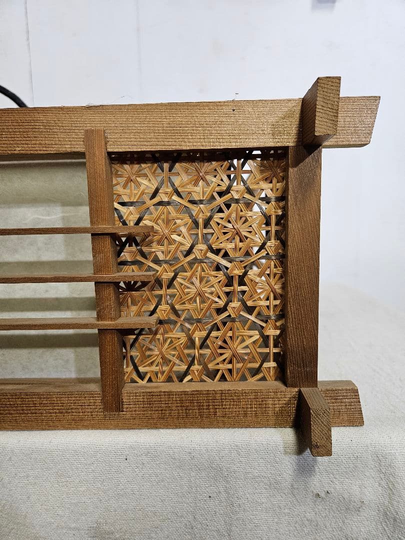 ジャパンヴィンテージ 木製と和紙のペンダントライト 蛍光灯 透かし 藤