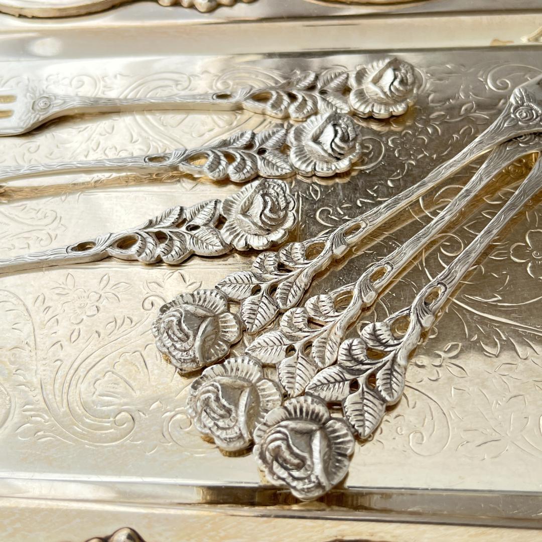 【ANTICO】 ヒルデスハイムローズ ケーキフォーク 6本【純銀】 12cm