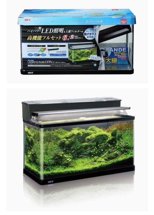 ジェックス90cmガラス水槽、フィルター、LED照明とコトブキ水槽台の