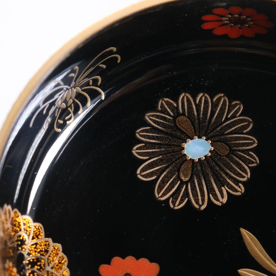 古川治樹作 乾漆 菊蒔絵 大棗 花蒔絵 茶道具 共箱　V948