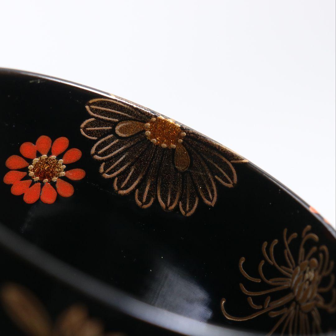 古川治樹作 乾漆 菊蒔絵 大棗 花蒔絵 茶道具 共箱　V948