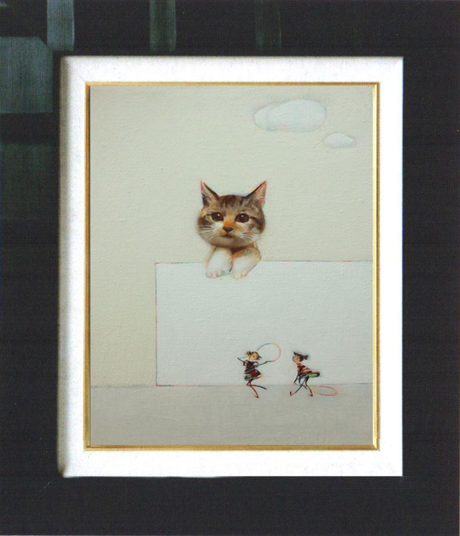 油絵 菅家令子 絵 絵画 インテリア F4-091218 可愛い子猫と女の子