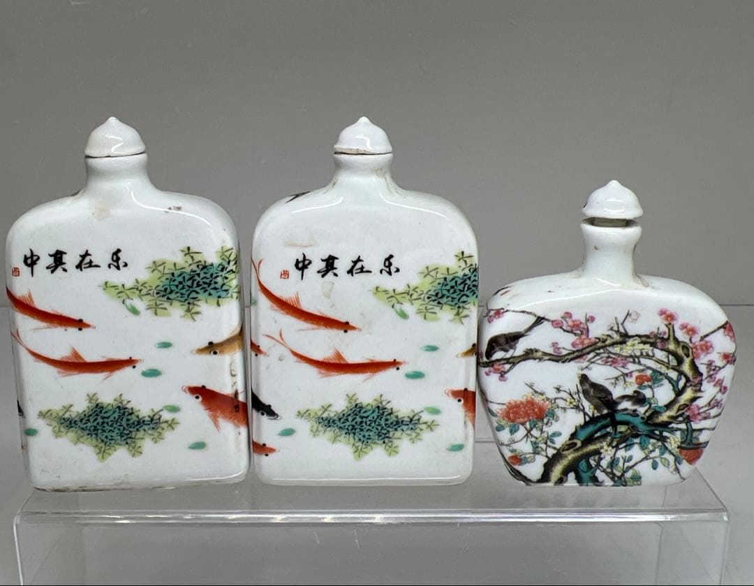 中国古玩 粉彩鼻煙香 6点と台1点 高さ約7~9.5㎝ 東Y7-0512①タサオ