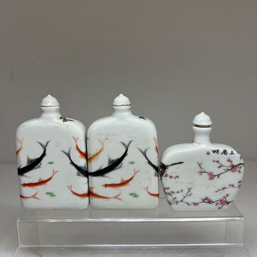 中国古玩 粉彩鼻煙香 6点と台1点 高さ約7~9.5㎝ 東Y7-0512①タサオ