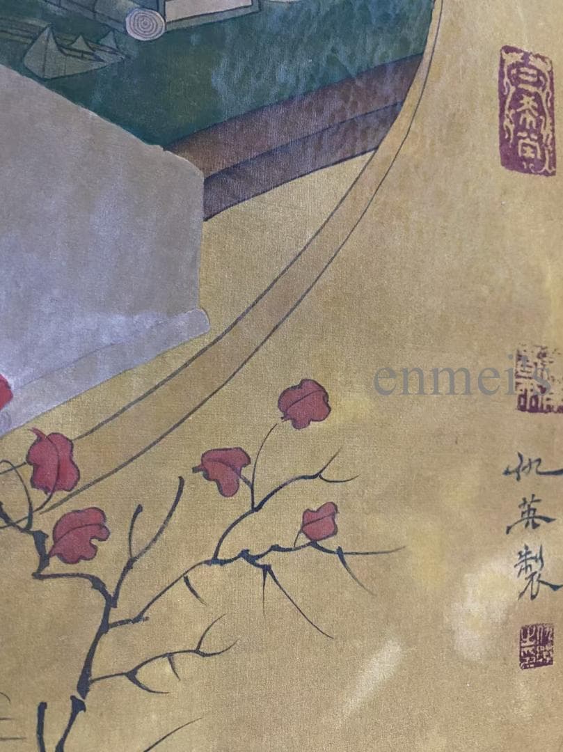 中国古美術 明代 仇英款 仕女人物画 掛軸 絹布 唐物 水彩画 名家書画