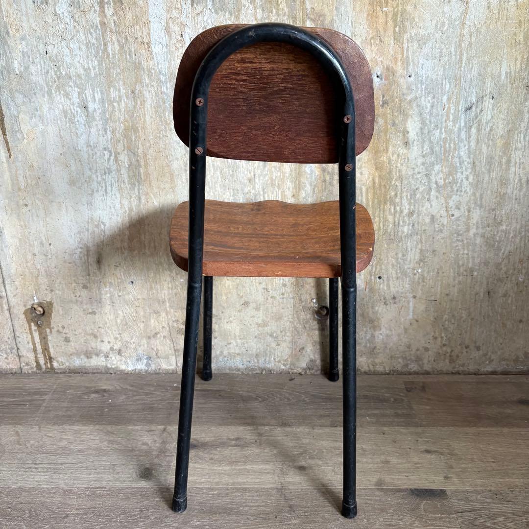 ヴィンテージチェア 古材×パイプ リメイク 子供椅子 学校椅子 黒