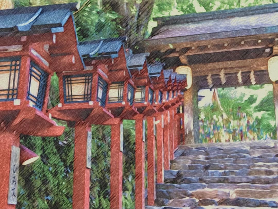 アニメーション聖地巡礼絵画②名探偵コナン　額縁25㎝×34㎝　背景原画　貴船神社