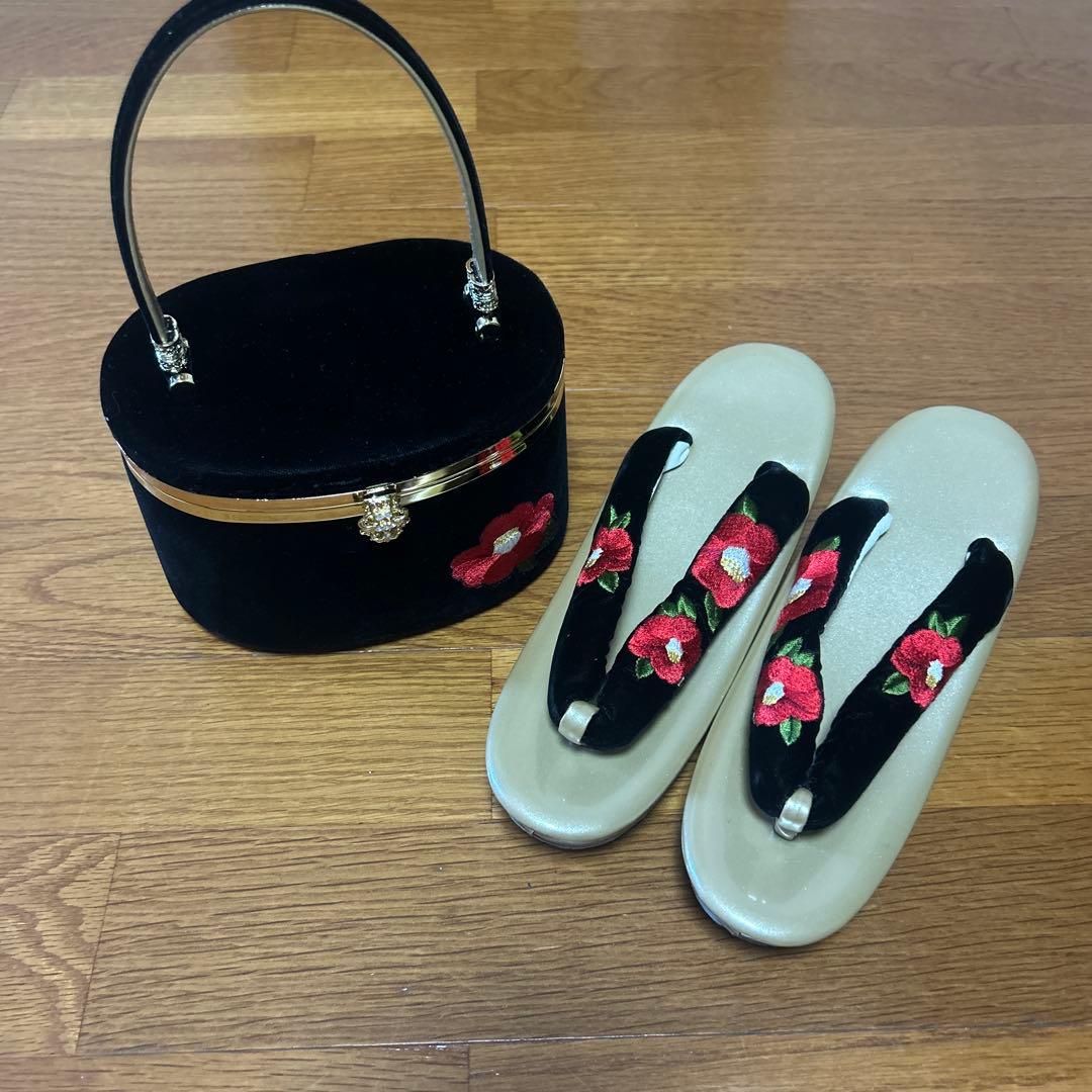 ベロア 椿 草履 バック セット