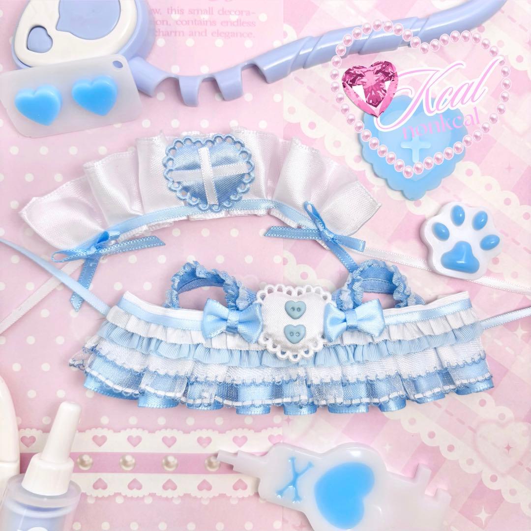 ゆうしゃ、様 ハンドメイド　ぬい服　おしゃぶり　ナース　メイド服　水色 ゆうしゃ、様 ハンドメイド ぬい服 おしゃぶり ナース メイド服 水色