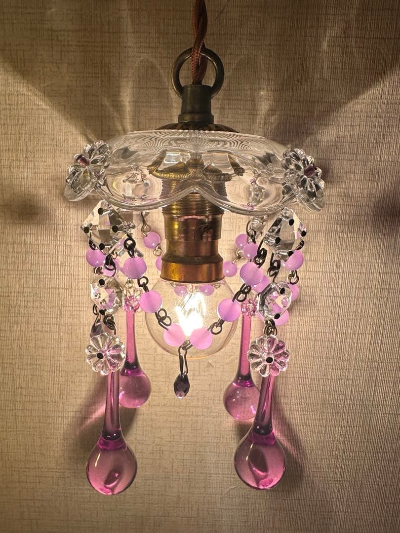 フランス アンティーク ラベンダームラーノガラスの可愛らしいミニシャンデリア＊