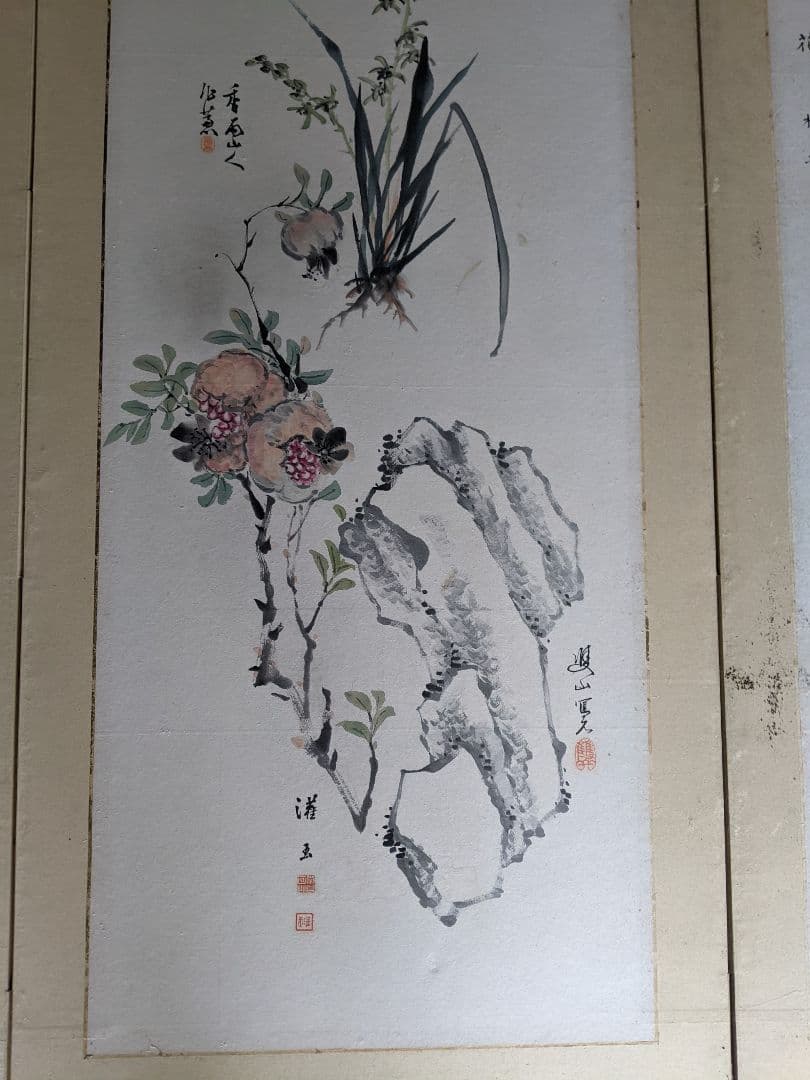 明治/六曲屏風 木箱セット/明治期書画家の合作/希少骨董古美術vintage