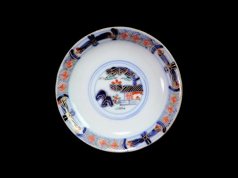 古伊万里 金襴手 陽刻 窓絵 花の図 蓋茶碗 2客 E114AS-CEk