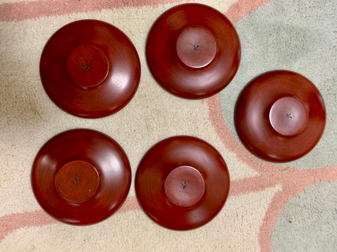 未使用品　鎌倉彫　アジサイ模様の茶托5枚　アンティーク　昭和