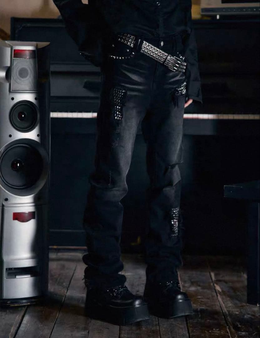 2点セット レザージャケット、デニムパンツ