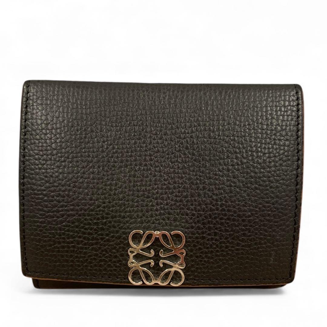 【極美品】LOEWE アナグラム トライフォールド 三つ折り財布 ブラック 黒