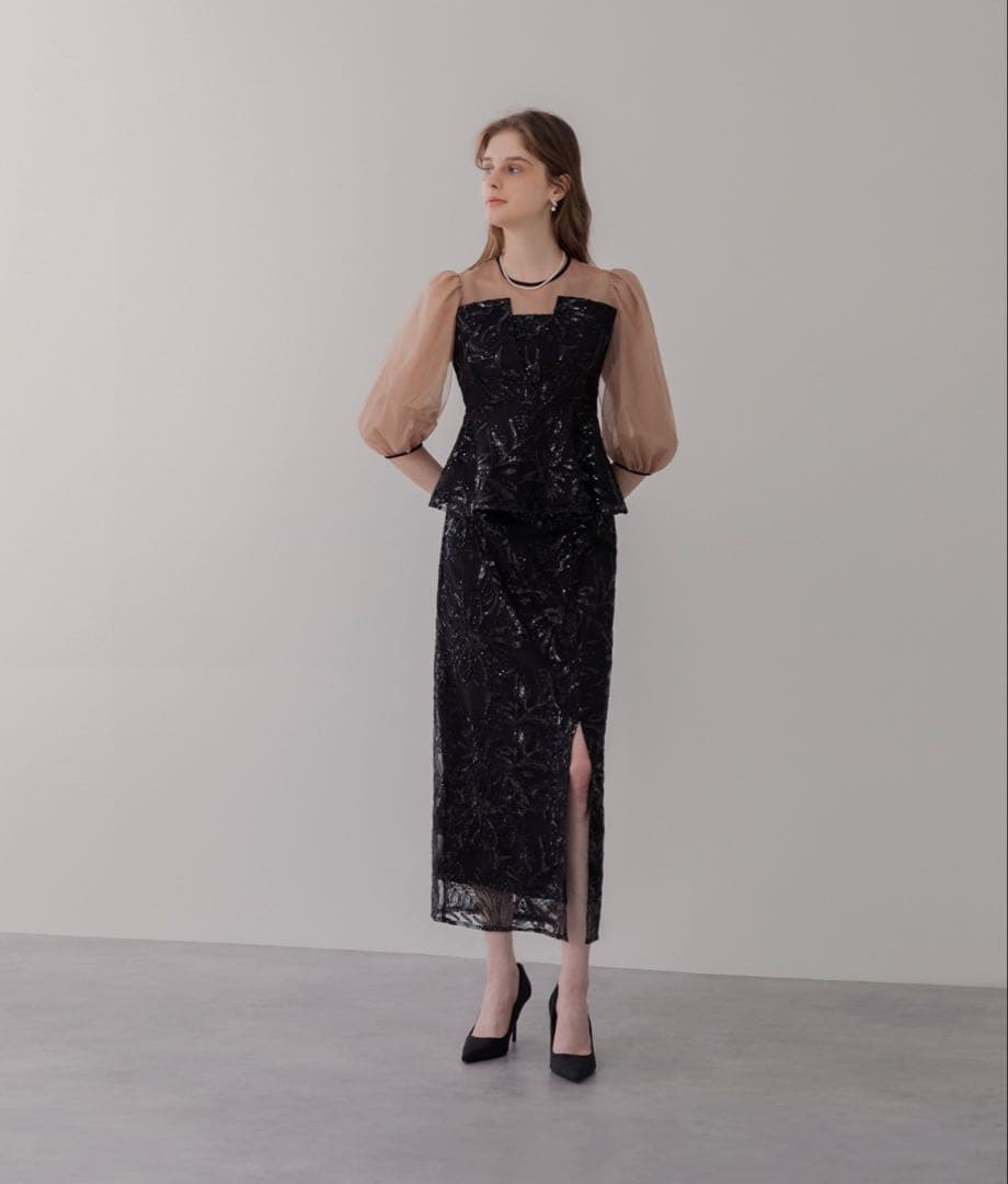 Leja スパンコール花柄 ドレス Mサイズ