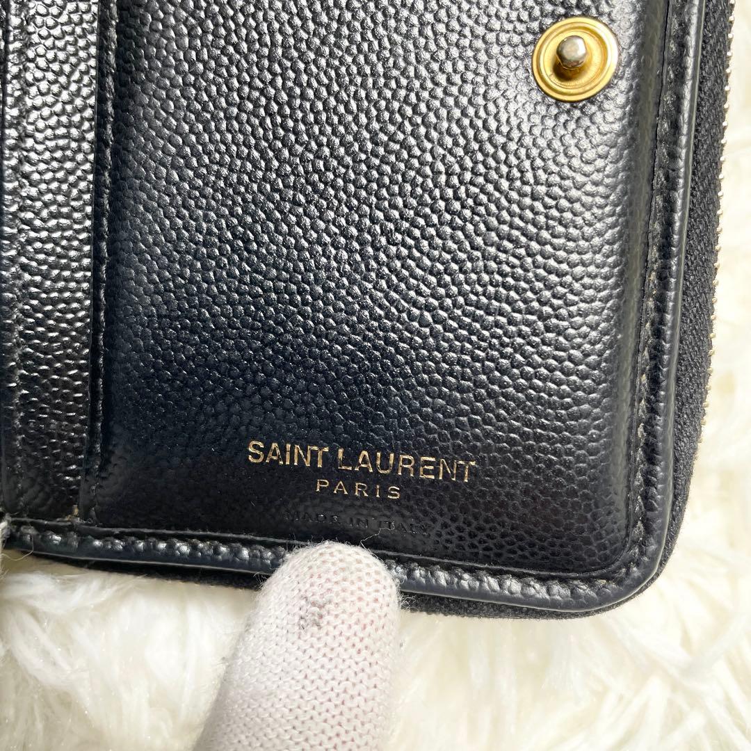 大人気】サンローラン 財布 YSL キャビアスキン ブラック コンパクト
