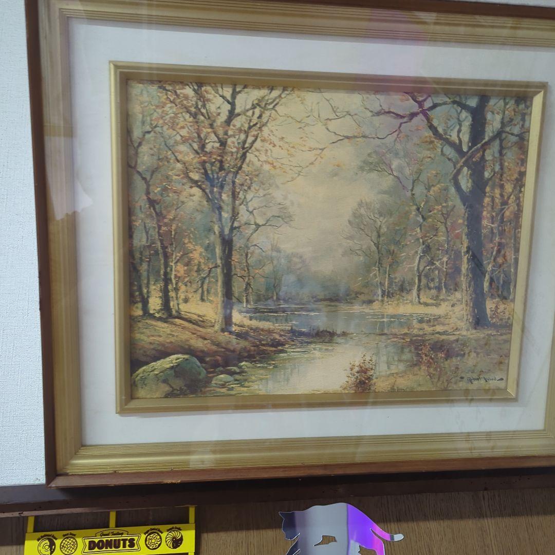 秋の風景画 水彩画 木製フレーム付き