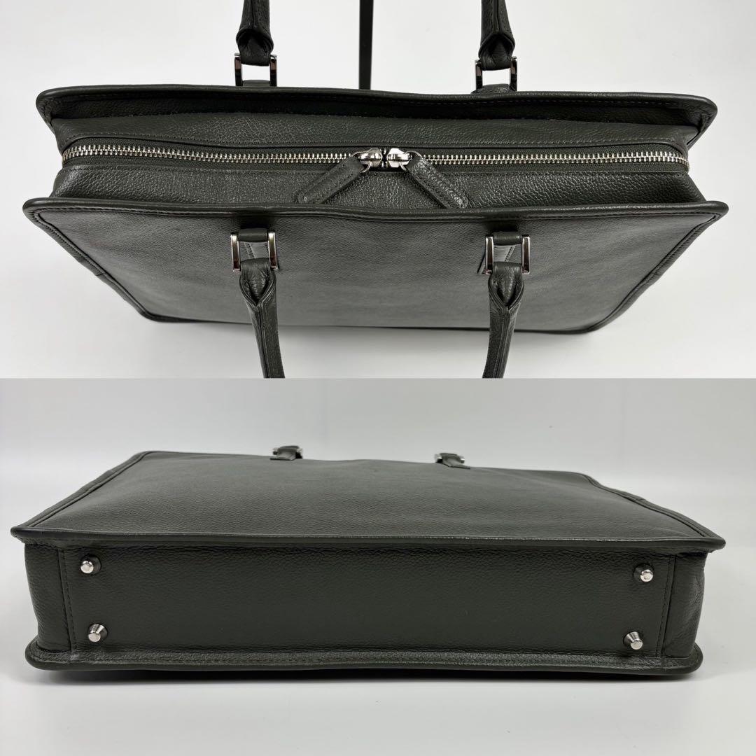 【美品】ビジネスレザーファクトリー ビジネスバッグ 本革　モスグリーン