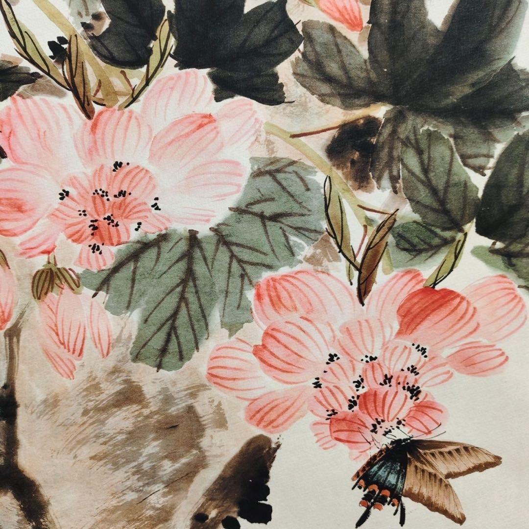 《王雪涛・花喜上眉梢》 四尺中堂掛軸　宣紙表装 175×70cm 実物撮影