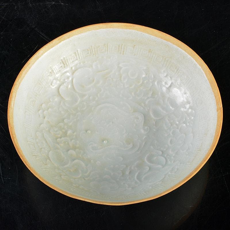 中国　影青　青白釉　陽刻　花文　鉢　C　R5789