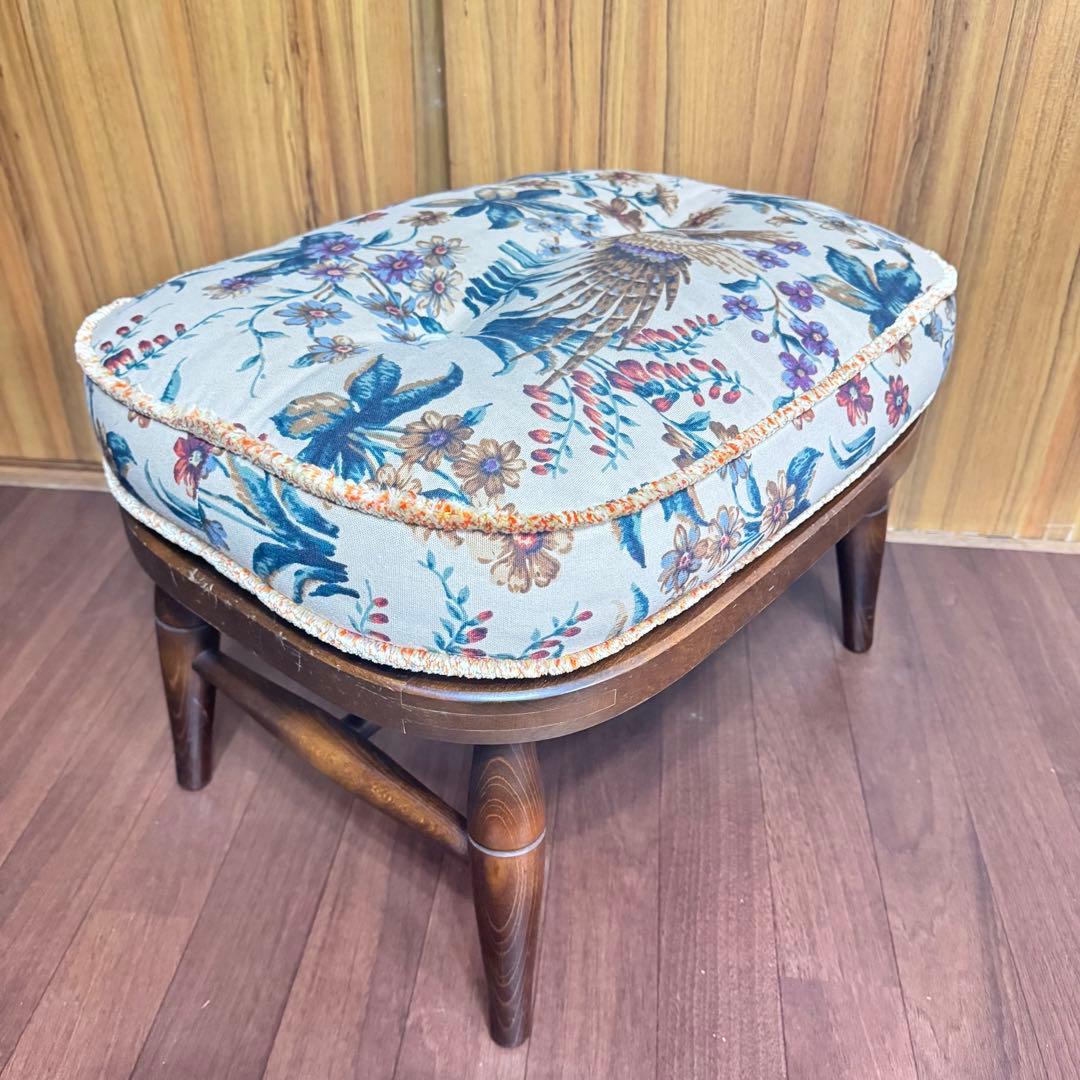 【昭和レトロ】オットマン 飛騨産業 キツツキマーク スツール キジと花柄 レトロ