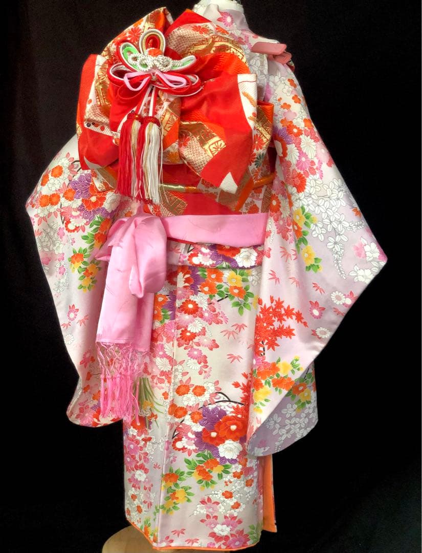 七五三　7歳　着物　作り帯　セット　女の子　7才　アンティーク　薄紫　四つ身