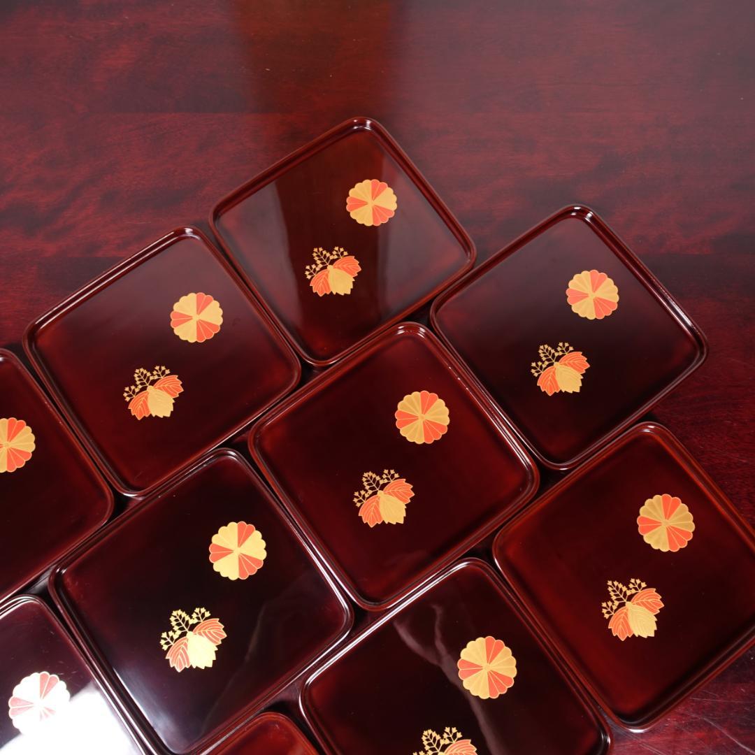 輪島塗 溜塗 高台寺蒔絵 角皿 10客 天然木製漆器